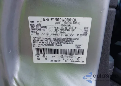 2012 Ford Escape Xlt from USA, damaged, VIN 1FMCU9DG6CKB48221